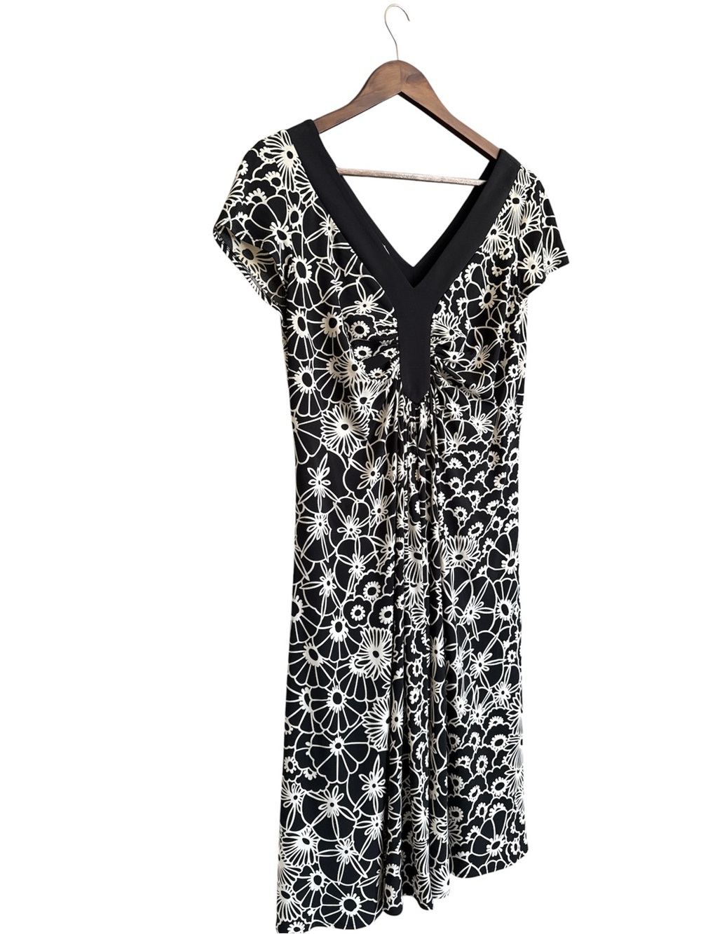 Maggy London Black Dress with White Floral Print V-Neck